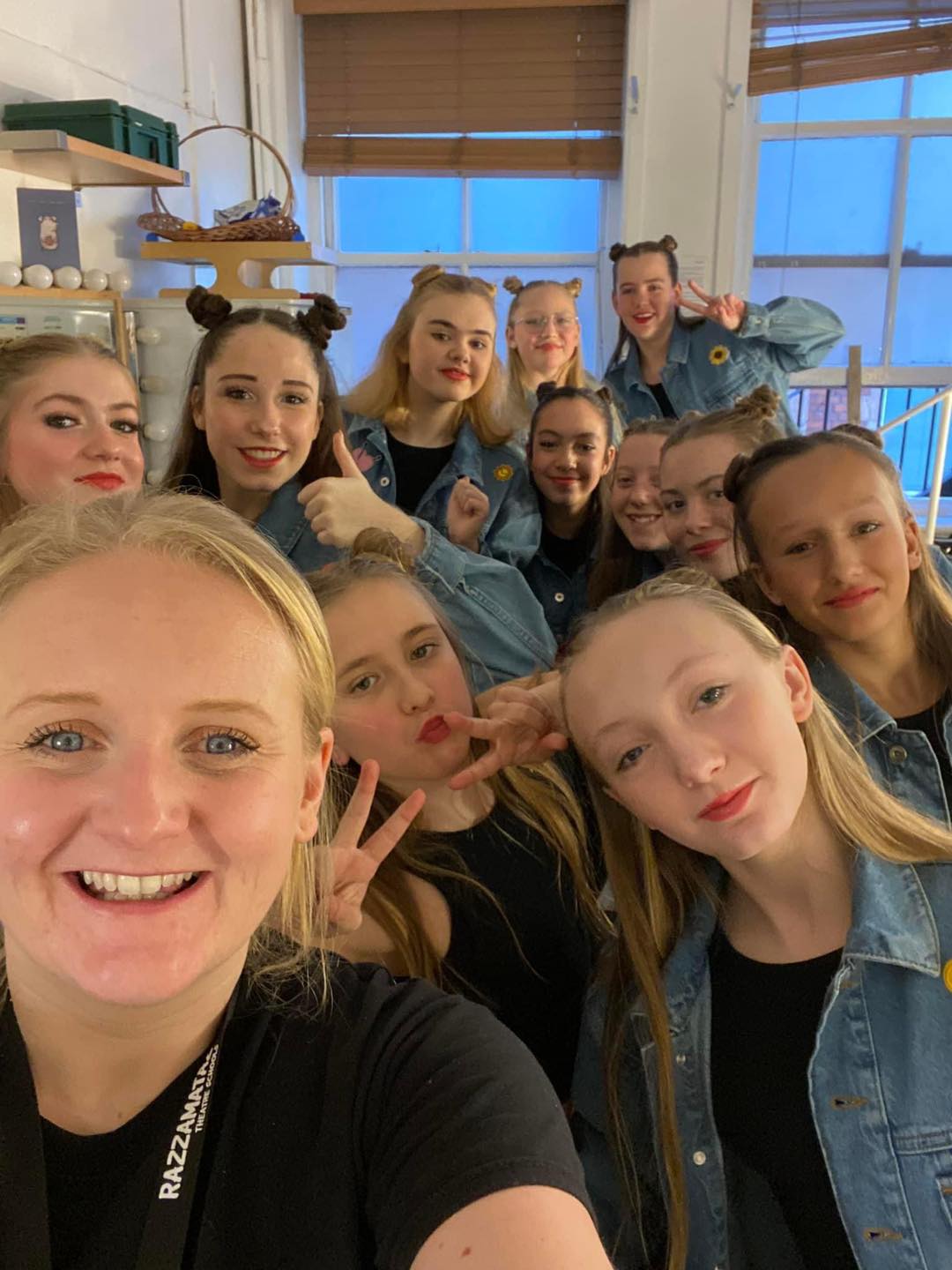 Lauren with students backstage at Shafestbury