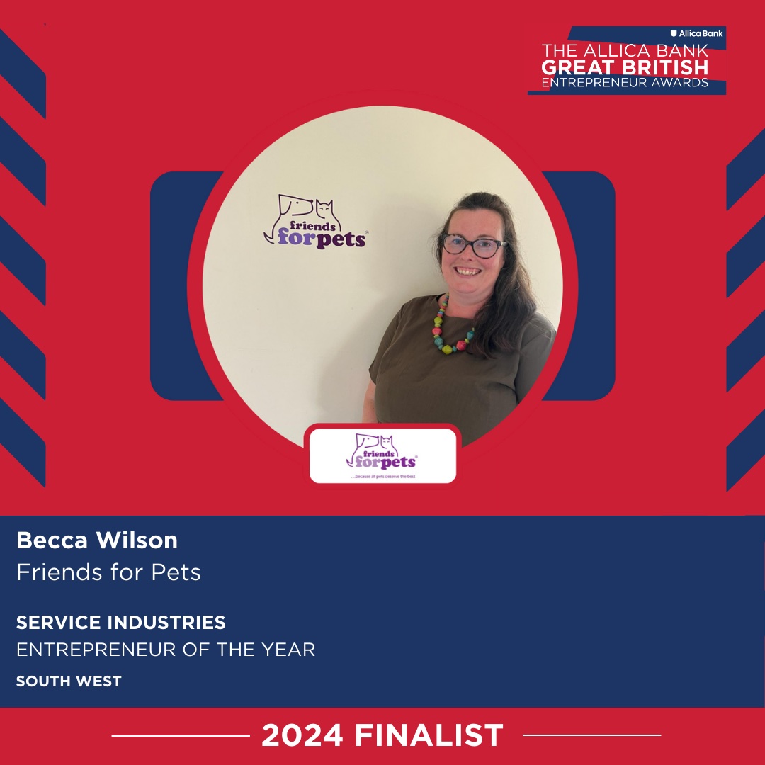 South West 2024 Finalist Card SQR - Service Industries Entrepreneur of the Year - Becca Wilson - Friends for Pets